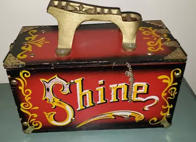 Vintage Shoe Shine Box Kit With Iron Plus Shoe Brushes Wax Polish & Material • $34.99