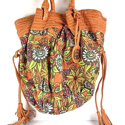 Red By Marc Ecko Tropical Floral Print Orange Purse Shoulder Hobo Bag Tassels • $13.54