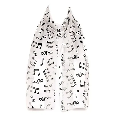 Music Notes Printed Chiffon And Satin Scarf Silver And Grey With Black Notes • £3