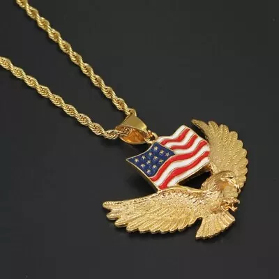 Mens Gold American Bald Eagle Pendant Necklace Punk Rock Biker Jewelry Chain 24  • $12.99