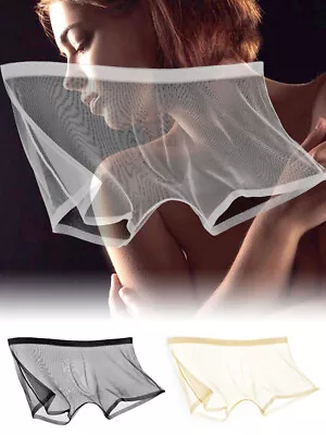 £3.95 • Buy Men Sexy Sheer See Through Boxer Briefs Underwear Mesh Shorts Trunks Underpants