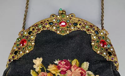 Fine Antique Art Nouveau Czech Jeweled Carpet Bag Embroidered Fancy Clutch Purse • $38.80