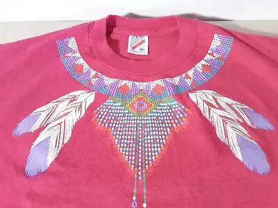 Vintage Native American Feathers Necklace Midriff Belly T Shirt UNISEX 90 XL USA • $14.99