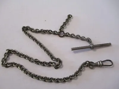 Vintage Silver Tone Pocket Watch Chain With T Bar And Functional Clasp. Antique • $19.99