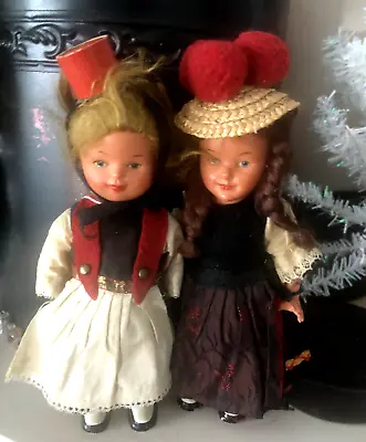 SET 2 Vtg Celluloid German Wind Up DANCING DOLLS Germany HATS Flaws 6-8  Girls • $24.95