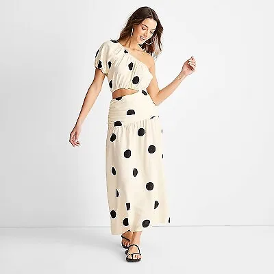 Women's One Shoulder Polka Dot Cut Out Midi Dress - Project Glory Cream 0 • $15.99