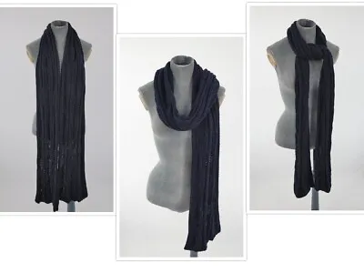 Scarf Cable Knit Winter Warm Long Shawl Navy Unisex 220 X 26 Cm • £4.99