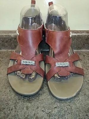 Merrell Sz 9 Flaxen Eggplant Womens Sandals Leather Maroon J89352 Stitch Accent • $26