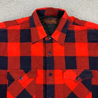 Grizzly Shirt Mens Large Red Buffalo Plaid Lumberjack Quilted Flannel Shacket • $13.38