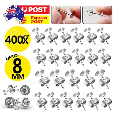 200/400PCS Earring Stud Posts Pads + Nut Backs Silvery Surgical Steel DIY Craft • $5.45