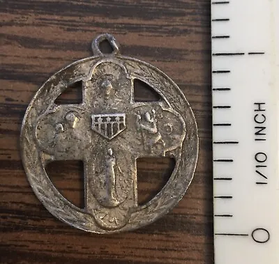 Vintage WWII Serviceman's 4 Way St Christopher Jesus Mary Sterling Silver Medal  • $29.99