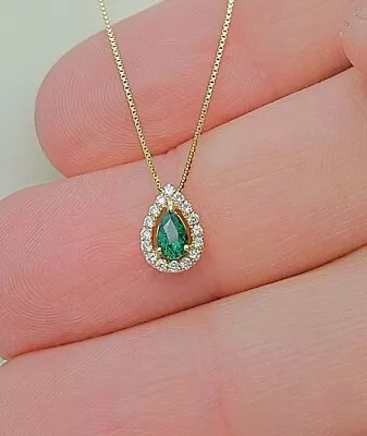 1.29ctw Pear Cut Natural Emerald/Diamond Pendant Solid 10k Yellow Gold W/ Chain • $449.99