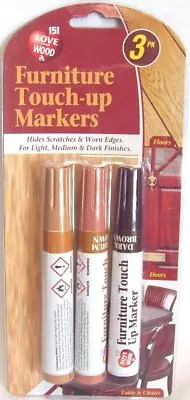 Pack Of 3 Magic Wood Furniture Touch Up Repair Markers Pens Light Dark Medium • £2.89