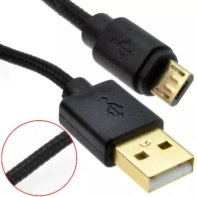 BRAIDED GOLD USB 2.0 A To MICRO B FAST CHARGE Cable 24AWG 0.3m/0.5m/1m/2m/3m • £1.88