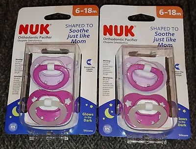 Baby Girl Size 6-18M Lot Of 4 Pacifiers NUK Glows In The Dark New In Packaging • $20.25