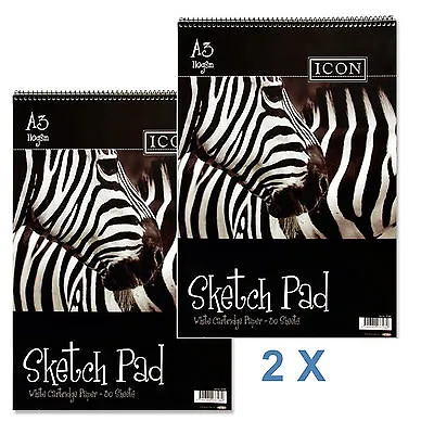 2 X Sketch Pads A3 Spiral Bound Artist Drawing Sketching Book 30 Sheets 110gsm • £8.54