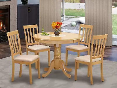 Antique 5 Piece Room Set Includes A Round Wooden Table With Pedestal And 4 Linen • $510.99