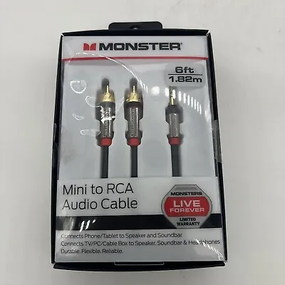 Monster 6-FT Mini To RCA Audio Cable 3.5mm Phone Tablet Speaker TV PC HQ 1.82M  • $15.30