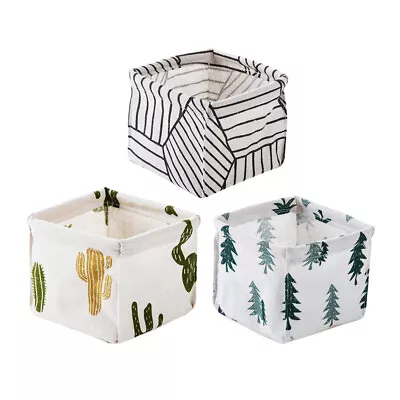 3 Pcs Collapsible Storage Bins Small Foldable Fabric Basket Cotton Linen • £7.04