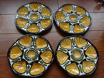 Vintage Four Plates Oyster Shells Majolica St Jean Bretagne Quimper 106  • $90