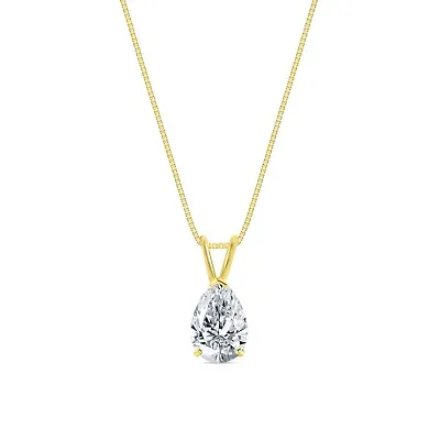 2 Ct Pear Created Diamond Real 18K Yellow Gold Solitaire Pendant 18  Necklace • $324.97