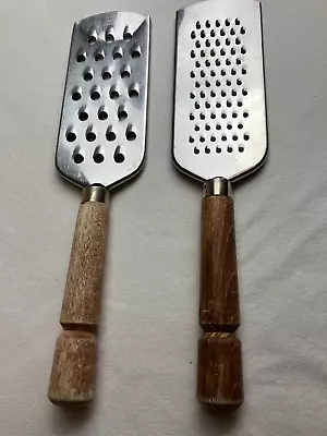 2 Vintage BONNY Cheese Graters Stainless Steel - Hand Held - Wood Handles • $9.99