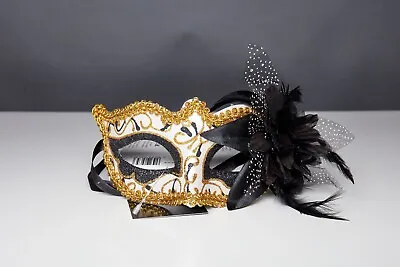 STUNNING - White Venetian Masquerade Ball Face Mask On A HAND HELD STICK MASK • £10