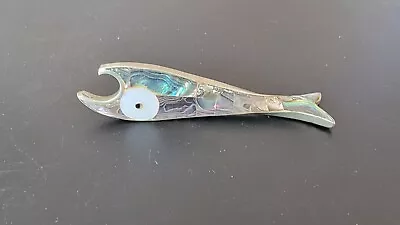 Abalone Fish Bottle Opener With Alpaca Silver Frame Vintage Iridescent • $53.13