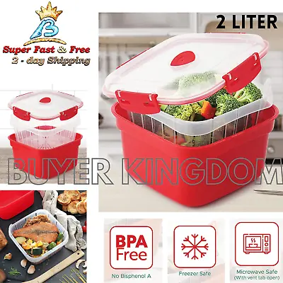 Microwave Steamer With Strainer Basket Quick Fast Cooking Vegetables Fish Cooker • $34.43