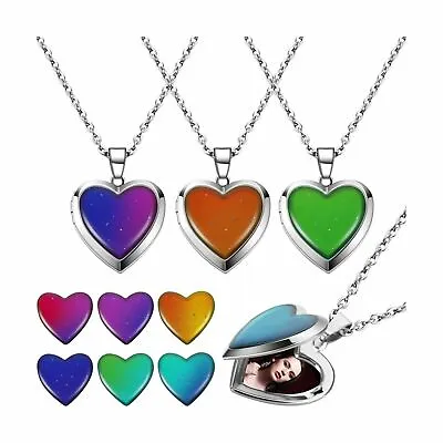 Heart Mood Locket Necklace For Kid Girls Stainless Steel Temperature Sensing... • $12.63