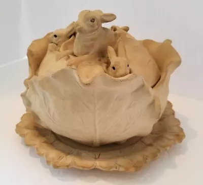 ENGLISH RABBIT CANEWARE CABBAGE GAME DISH TUREEN  W/ UNDERPLATE Ca. 1780-1800 • $900