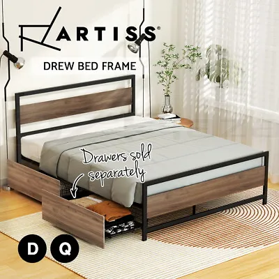 Artiss Bed Frame Metal Bed Base Double Queen Size Drawers Platform Headboard • $199.95