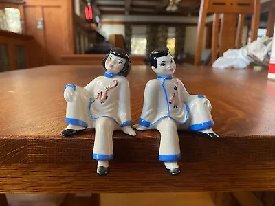 VINTAGE 1950s Ceramic Arts Studio Oriental Shelf Sitters Couple Boy & Girl  • $100