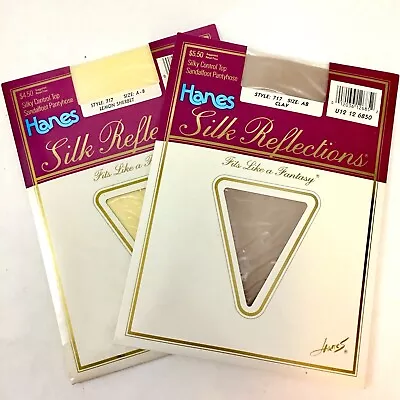 2 Vintage HANES  Silk Reflections  Control Top Pantyhose Yellow Beige Style 717 • $22.95