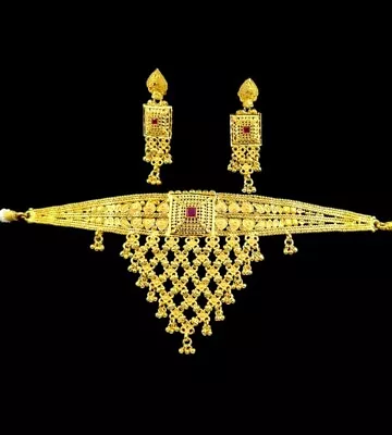 22ct Gold Bridal Indian Pakistani Choker Jewellery Set Indian Bridal Jewelry  • £115