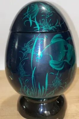 Vietnam Black Enamel Art Deco Egg Vase With Removable Lid.  • $12