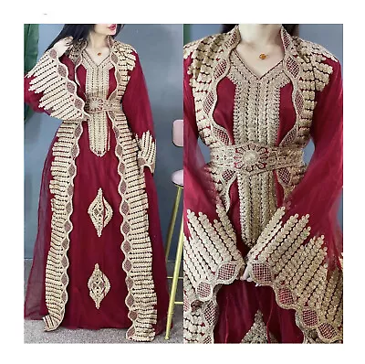 Eid-Royal Wedding Net Embroidery Moroccan Dubai Kaftans Farasha Abaya Fancy Long • $76.22