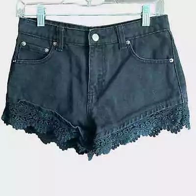 Forever 21 Black Shorts Denim Lace Trim Zipper Button US 25 • £13.03