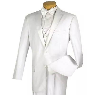 BIG & TALL Men's White 4pc Formal Tuxedo Suit Set W/ Sateen Lapel & Trim NWT • $140