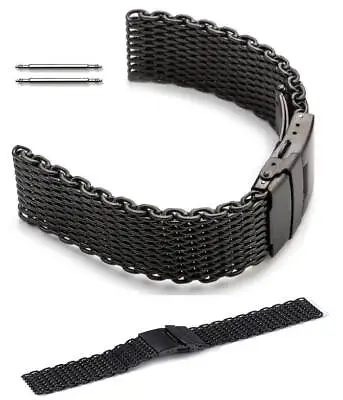 Black Steel Metal Shark Mesh Bracelet Watch Band Strap Double Locking Clasp 5032 • $16.95