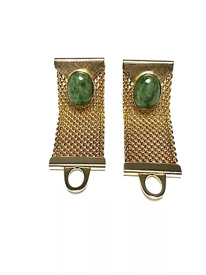 Vintage Cufflinks Men’s Wrap Around Gold Tone Mesh Nephrite Stone  • $19.95