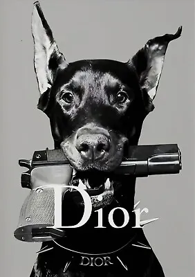 Dior Dog & Gun   Poster A4a3a2a1a0 /canvas Framed  Finished Art Home • £75