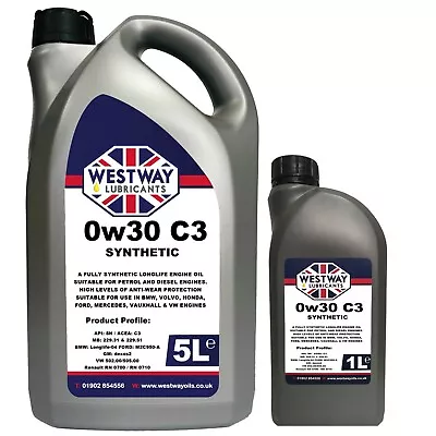 £34.99 • Buy 0W30 C3 Fully Synthetic Engine Oil 0w/30 C3 - 6 Litres 
