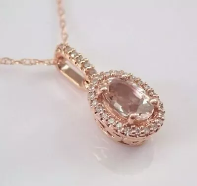 2.50Ct Oval Cut Lab-Created Morganite Halo Pendant 14k Rose Gold Plated Silver • $77.99