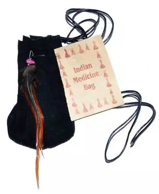 Small Black Indian Medicine Dream Bag 3  Fabric Pouch With Stone Feather Accent • $11.99