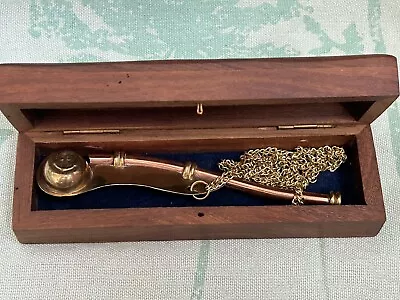 Nautical Vintage Brass And Copper Boatswain Pipe Whistle With Wood Box • $36.49