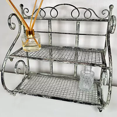 2 Tier Scroll Shelf Metal Standing Folding Unit Shabby Chic French Country Rack  • £35.99