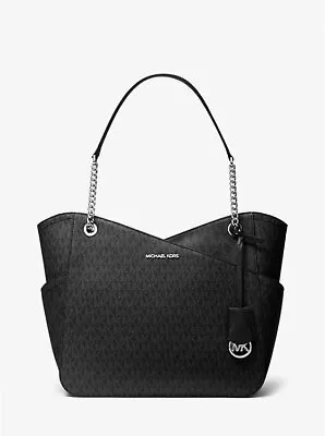 Michael Kors Jet Set Travel Black Signature Leather-ChainTote Shoulder Bag • $54.99