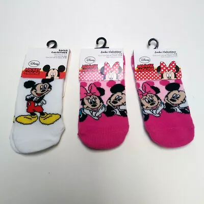 DISNEY MICKEY MOUSE & MINNIE 3 PAIR Socks Size 4-6 For Toddler Little Kids New • $5.65