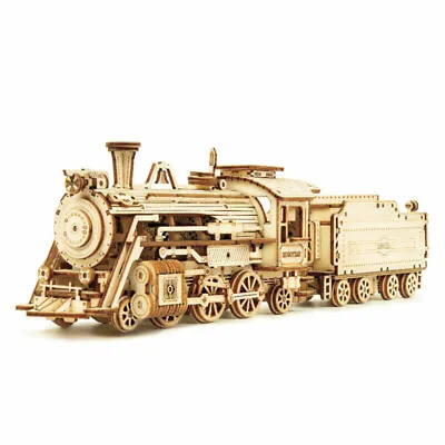 New Diy Steam Train Wooden Model 3D Puzzle Toy Assembly Game For Kids Adult Gift • £13.57